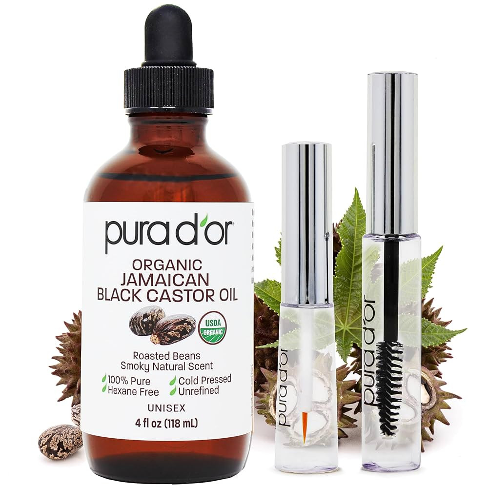 PURA D'OR 4 Oz ORGANIC Jamaican Black Castor Oil - Natural Smoky Scent - w/ 2 BONUS Empty Brushes... | Amazon (US)