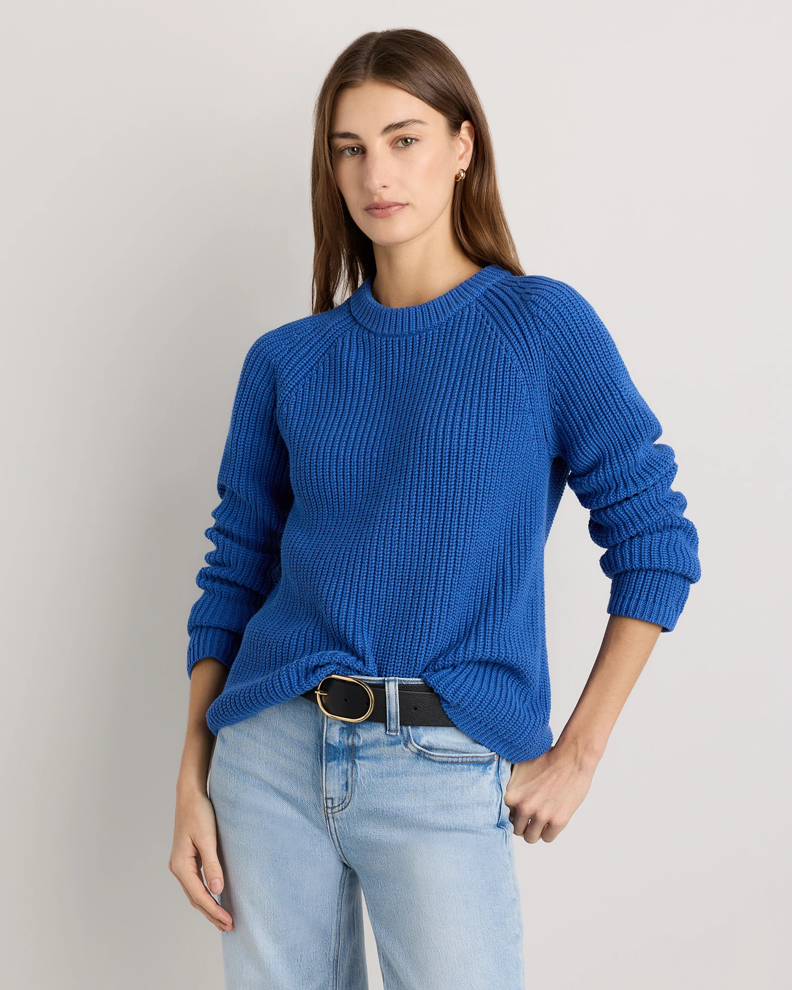 Women's 100% Organic Cotton Fisherman Crew Sweater in Speckled Beige | Quince