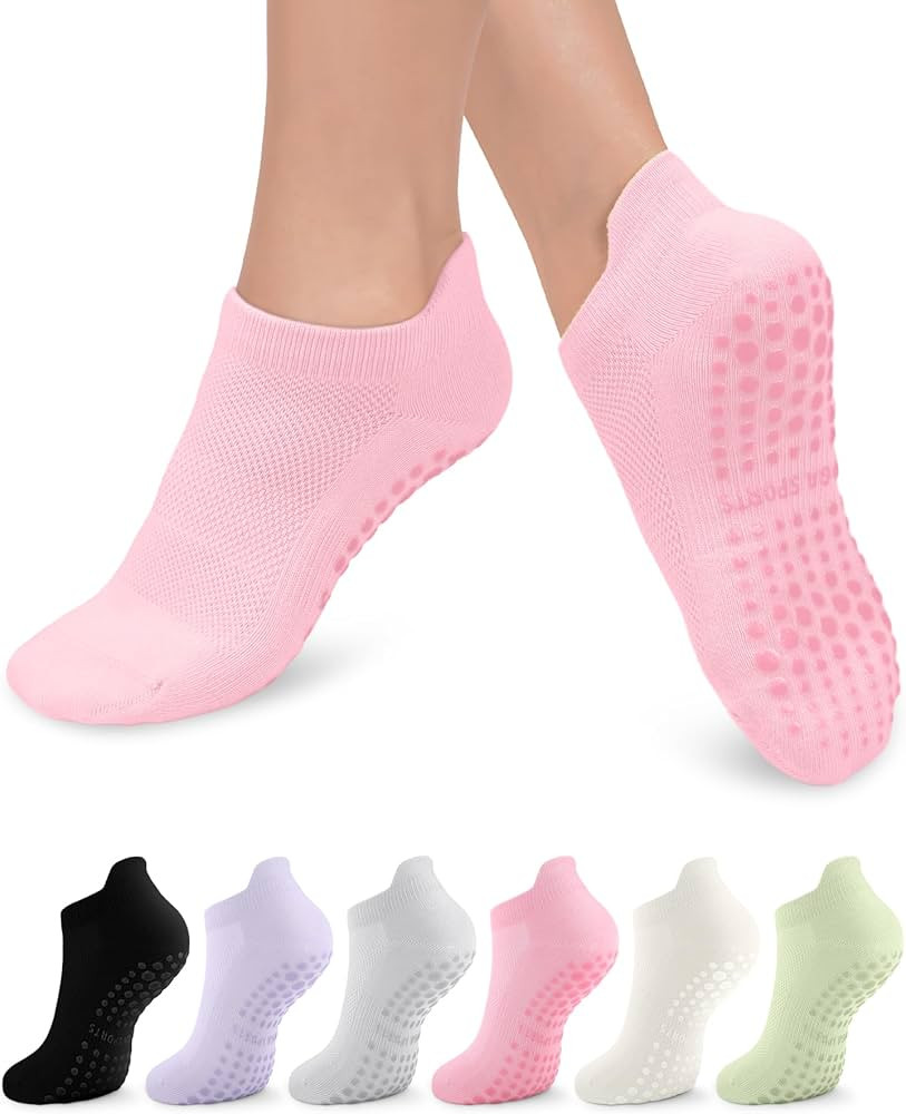 3/6 Pairs Grip Pilates Socks for Women, Non-slip Yoga Athletic Socks for Barre Ballet Barefoot Wo... | Amazon (US)