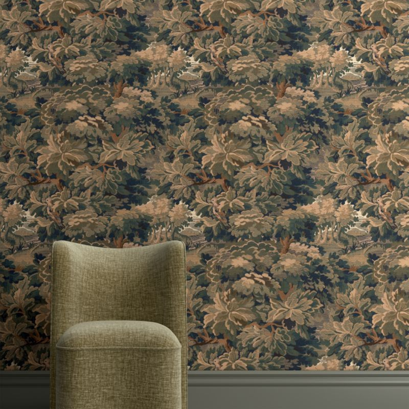 Vivaldi Green Scene Woven Forest Wallpaper | Crate & Barrel