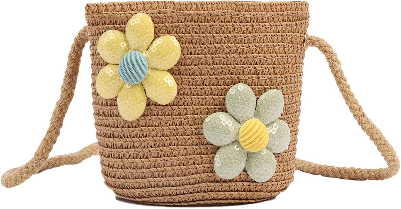 Little Girl Shoulder Bag Cute Straw Crossbody Bags Girls Handbags Braided Bag Floral Bags Shoulde... | Amazon (UK)