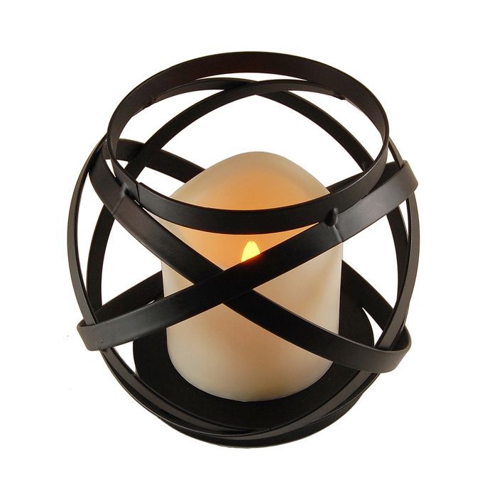 Banded Metal Lantern With Battery Operated LED Candle- Black- LumaBase | Target