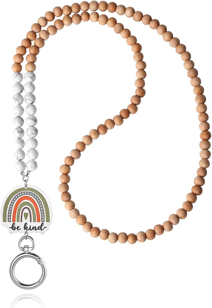 Teacher Lanyard - Lanyards for ID Badges and Keys Women Cute Wooden Beaded Lanyard ID Holder Neck... | Amazon (US)