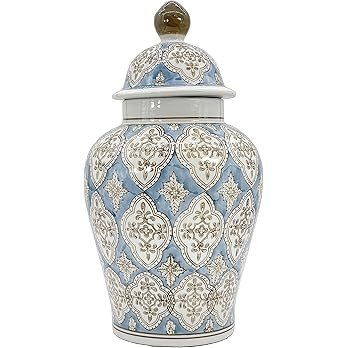 Galt International Light Blue & Brown Hand Painted Mosaic Ceramic Ginger Jar 18" with Lid Porcela... | Amazon (US)