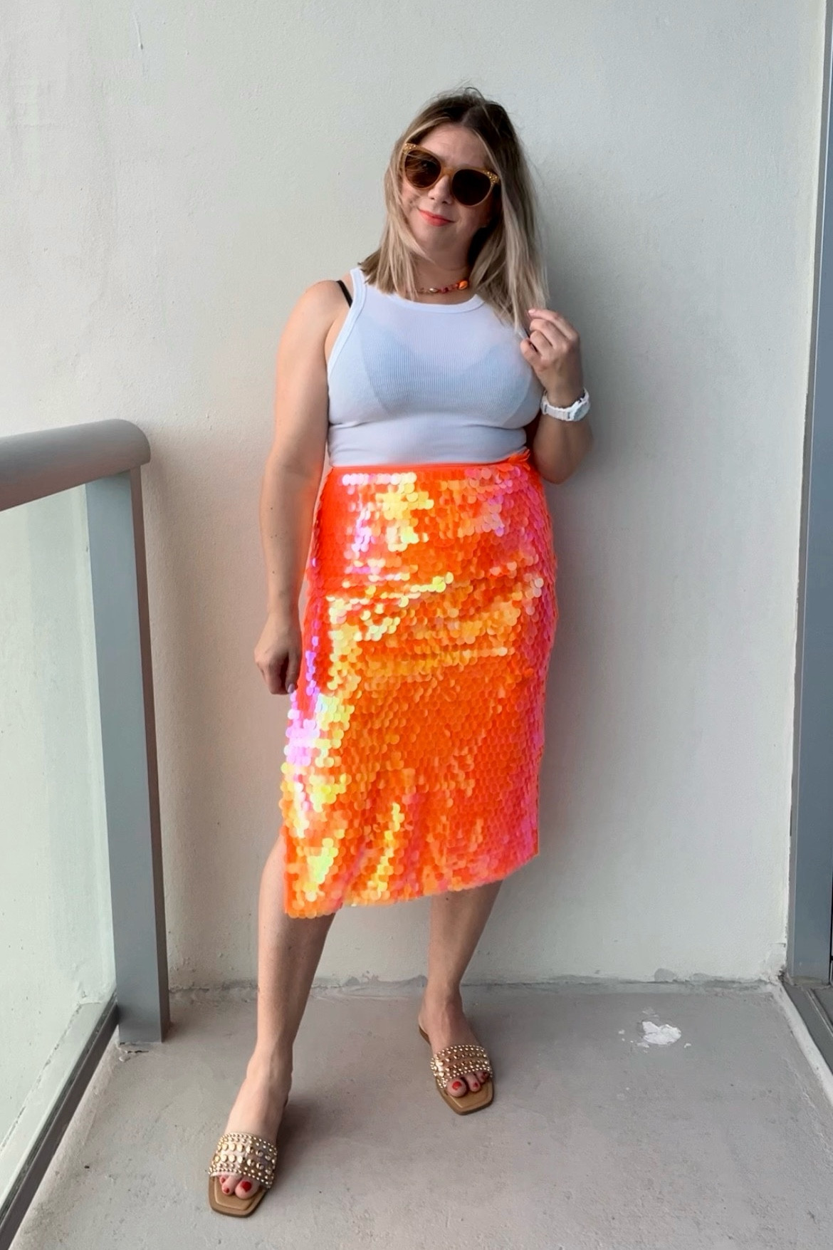 Happy 2025! 🥂✨Kicking off the new year in the summer heat, just the way I like it! 

Sizing info:
Ribbed Tank Medium, Sequin Skirt 8, Slide Sandals 7

#LTKtravel #LTKstyletip