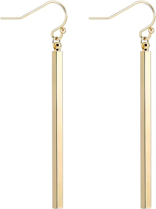 Aobei Pearl Dainty 18K Gold/Platiunum Silver Long Vertical Bar Drop Dangle Earring Minimal Hangin... | Amazon (US)