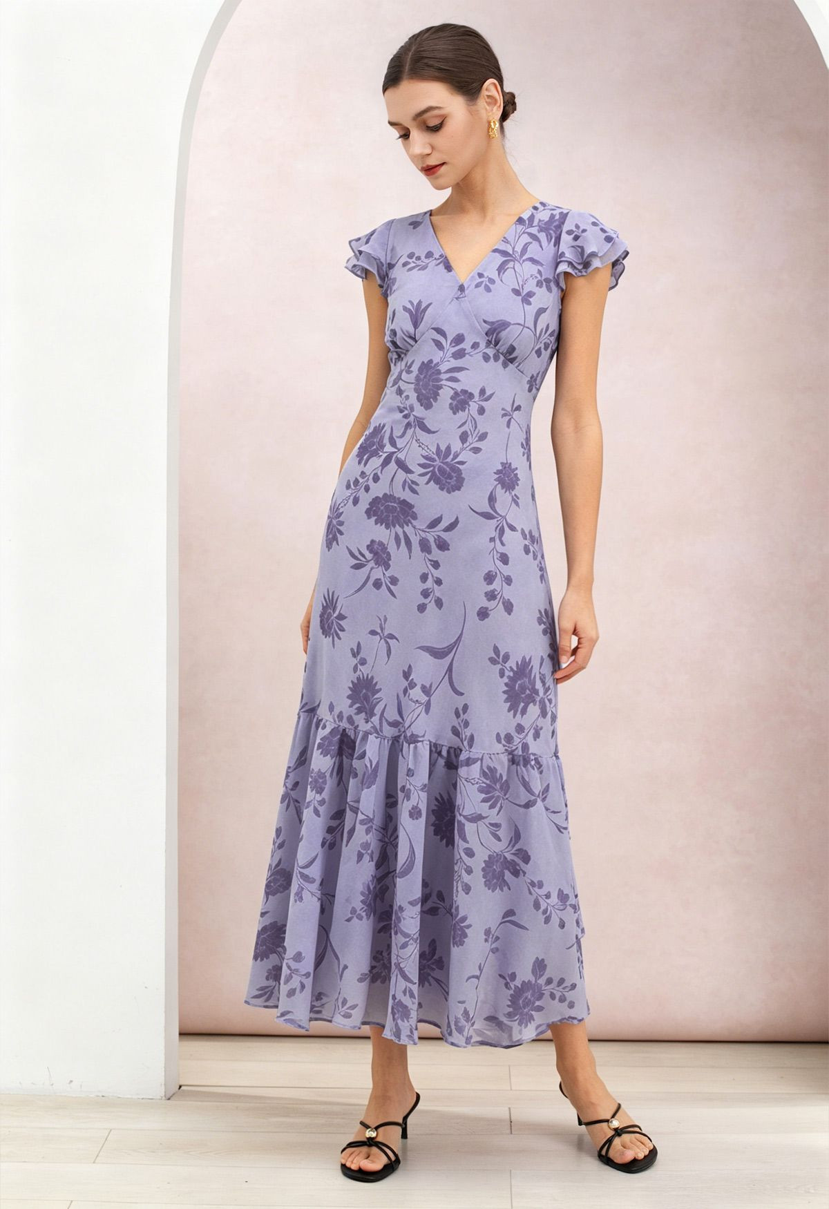 Violet Garden Tiered Ruffle Tie-Back Chiffon Maxi Dress for Garden Weddings & Vacation Dinner | Chicwish
