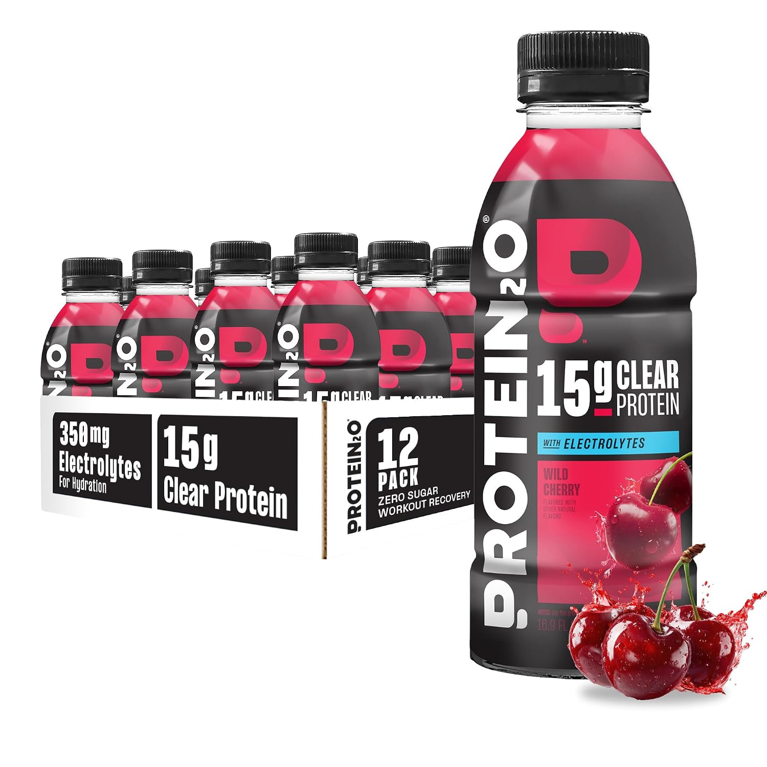 Protein2o Hydration Drink - 2-in-1 Liquid Clear Whey Protein Isolate and Electrolyte Drink - 15g Protein, Vitamins B5, B6 - Post-Workout Recovery - 16.9 Fl Oz - 12 Count Wild Cherry | Amazon (US)