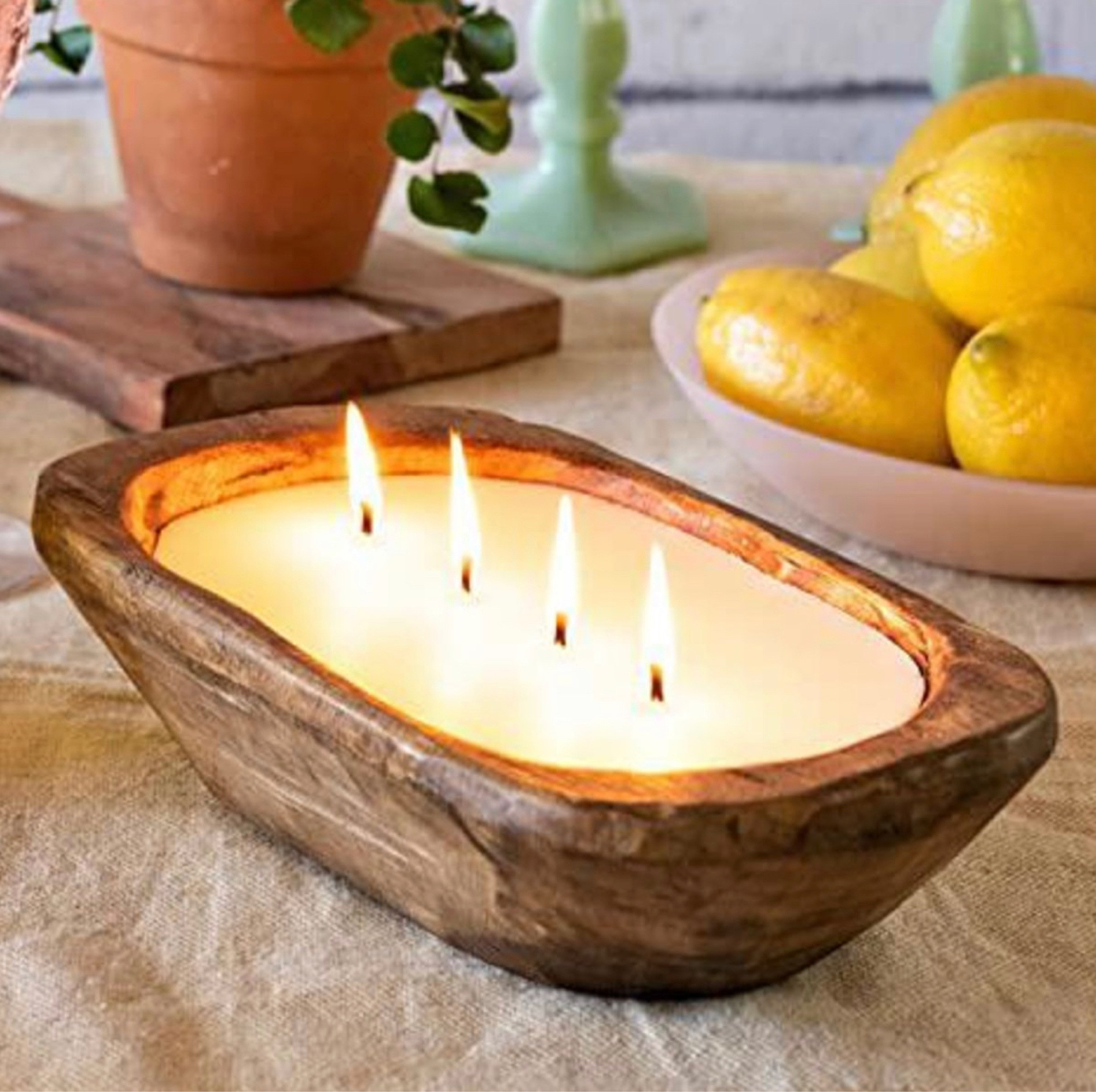  DECHOUS Candle Bowl Wood Candle Tin Snacks Bowl Candle