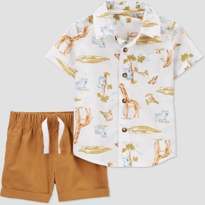 Carter's Just One You® Baby Boys' Safari Top & Bottom Set - White/Brown Newborn: Jungle Animals, Cotton | Target