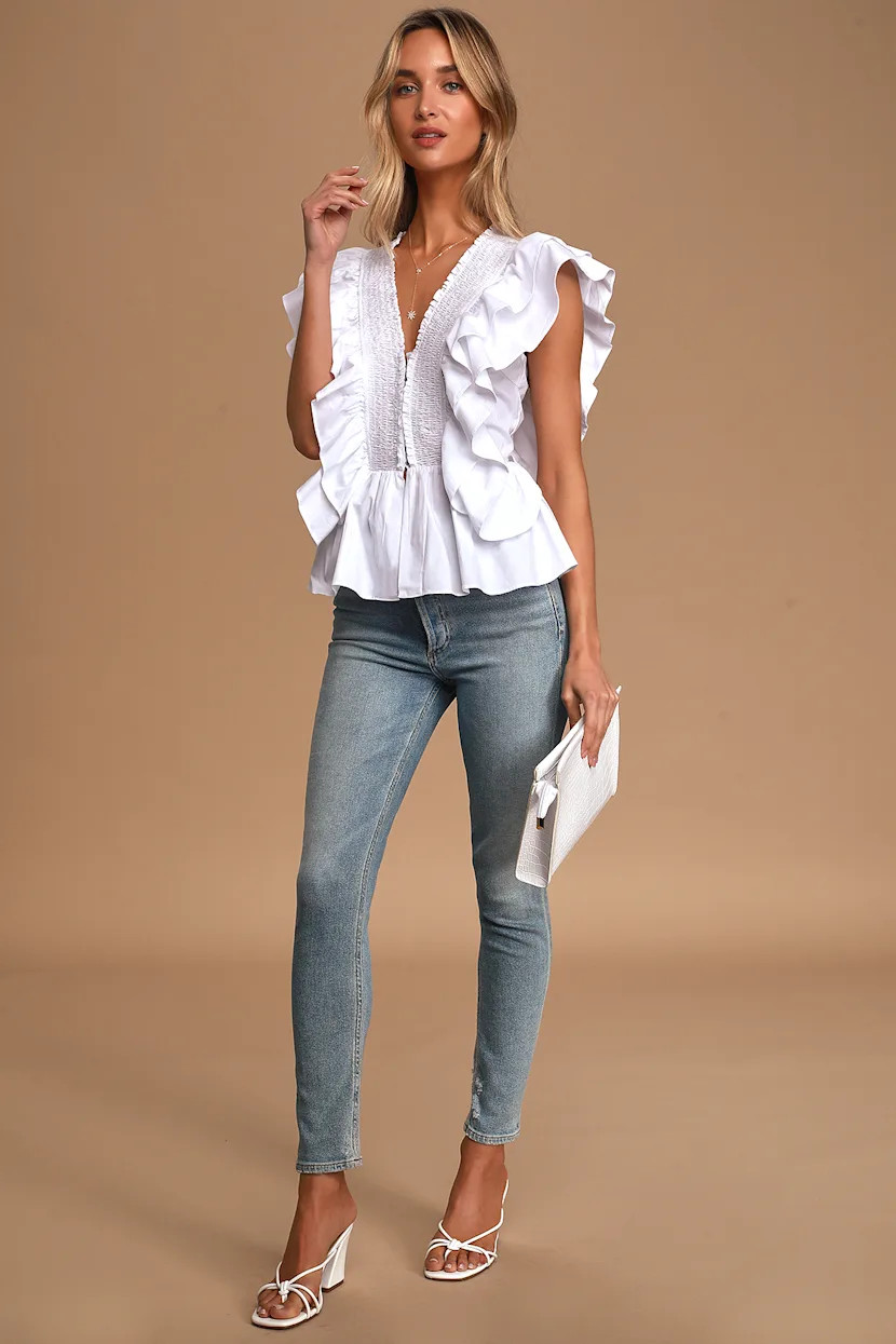 In A Ruffle White Ruffled Hook and Eye Top | Lulus (US)
