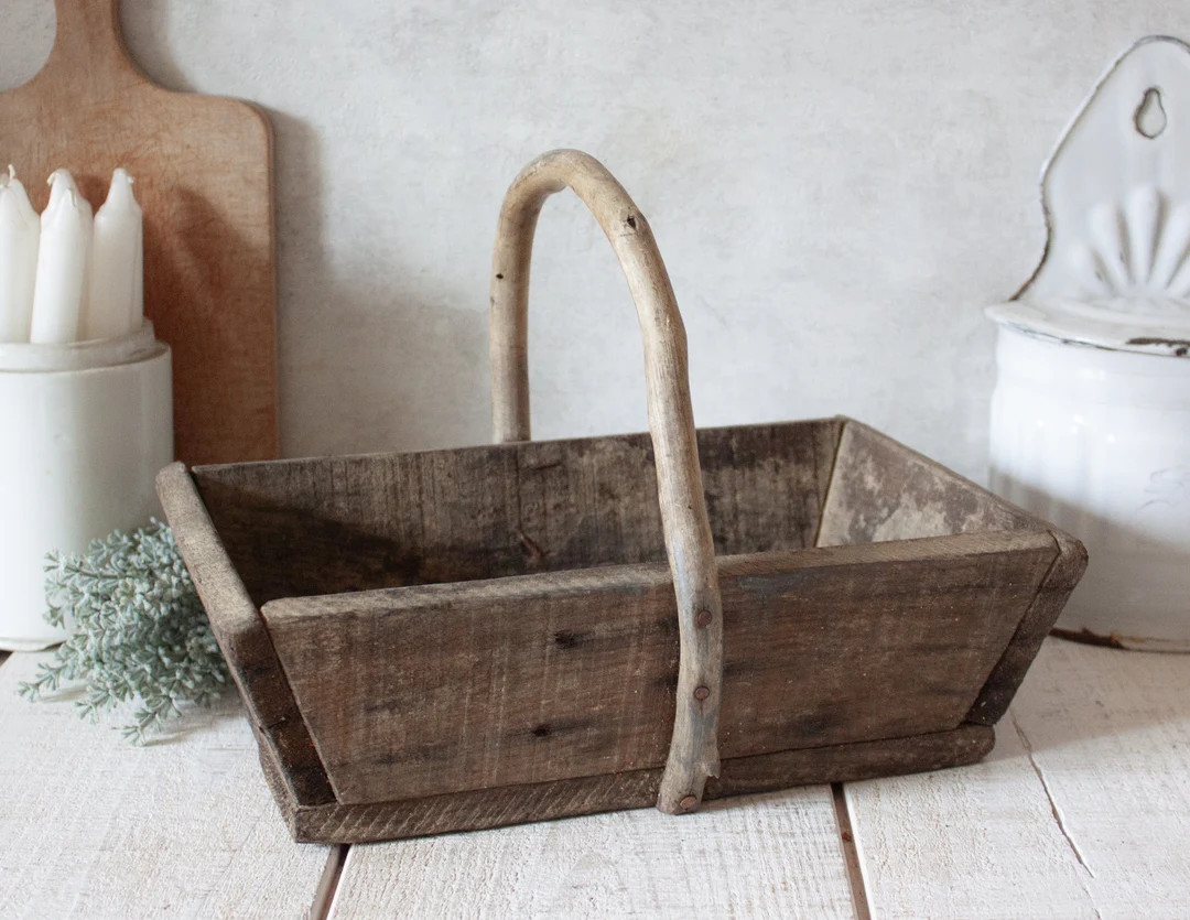 Small Antique French Wooden Basket | Etsy (US)