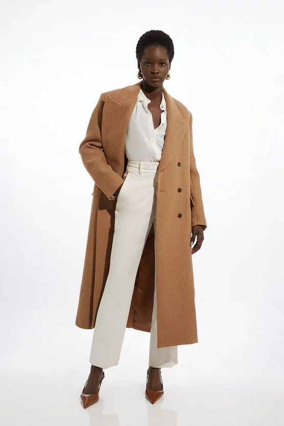 Italian Manteco Wool Blend Double Breasted Tailored Midaxi Coat | Karen Millen UK + IE + DE + NL