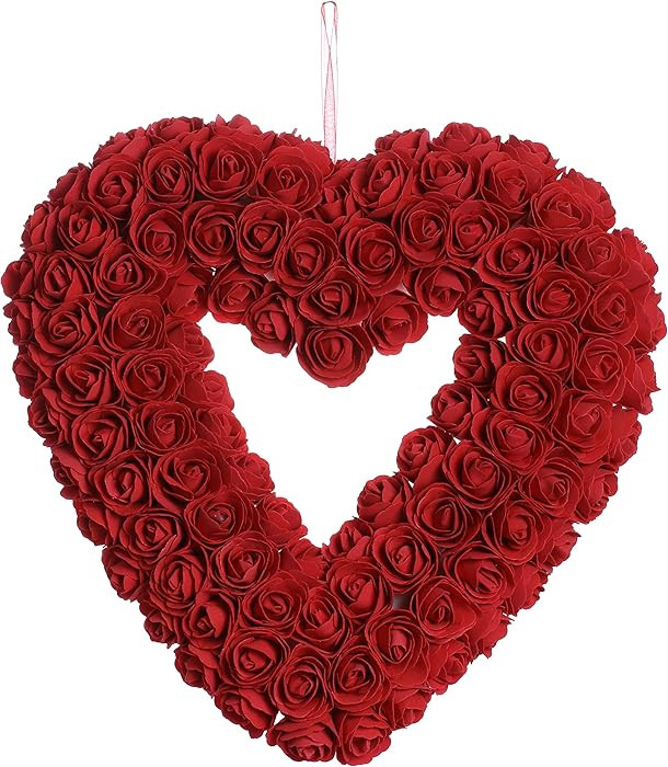 JINGHONG Valentine's Day Wreath 13 Inch Artificial Valentines Day Wreaths Romantic Heart Wreath f... | Amazon (US)