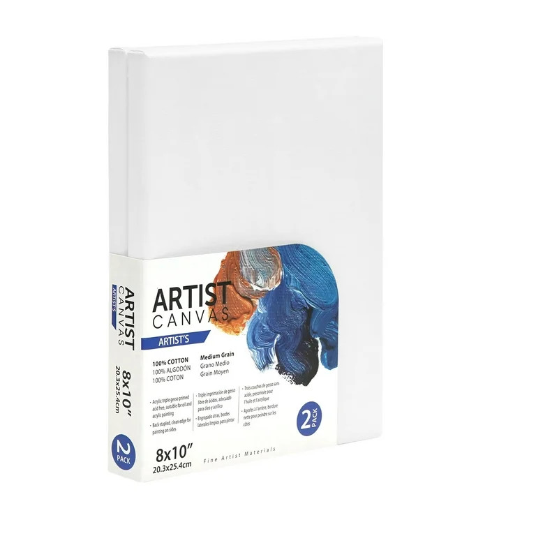 Artist Stretched Canvas, 8"X10", 2 Pack, 100% Cotton Acid Free, White, Deluxe Canvas, For All Ski... | Walmart (US)