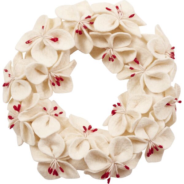 Handmade Hand Felted Wool Wreath, Cream Amaryllis Flowers | Maisonette
