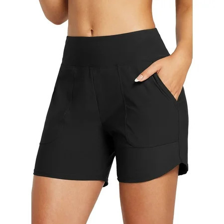 BALEAF Women's Swim Board Shorts 5 inch Swimming Bottoms High Waisted Tummy Control Swimsuits Beach Shorts with Liner Black XL | Walmart (US)