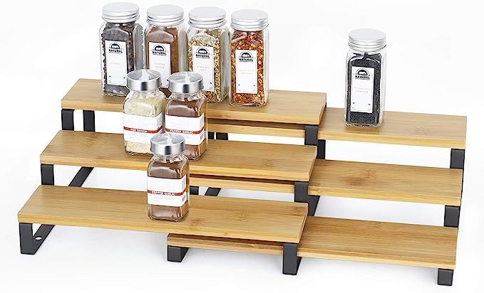 MOOACE Spice Rack Organizer, 3 Tier Bamboo Expandable Spice Rack, Step Shelf Spice Storage Holder... | Amazon (US)