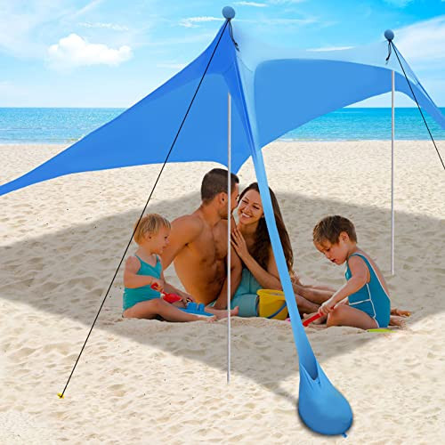 Beach Canopy Tent Sun Shade with UPF 50+ UV Protection, Beach Tent Sun Shelter with Sandbags, Poles and Ground Pegs and Anti-Wind Ropes for Outdoor, Camping, Backyard and Picnics | Amazon (US)