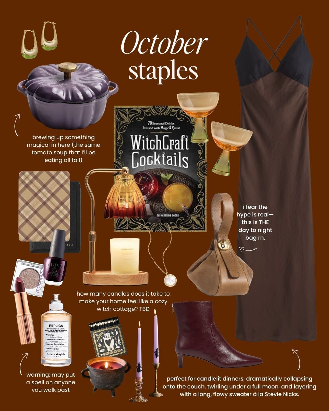 Gather around, spooky gals, there’s something magical about this month. 🔮Your October Mood Report has arrived—and it sure is moody. 🖤
We’re taking a page from the books of our favorite icons who own this season—lighting all the candles, manifesting all the things, wearing all the flowy dresses and pointy boots, and bringing alllll the drama. But fear not, we’re still carving out time to whip up cozy recipes for chill nights in *and* girls’ nights out, too.







#LTKHalloween #LTKSeasonal