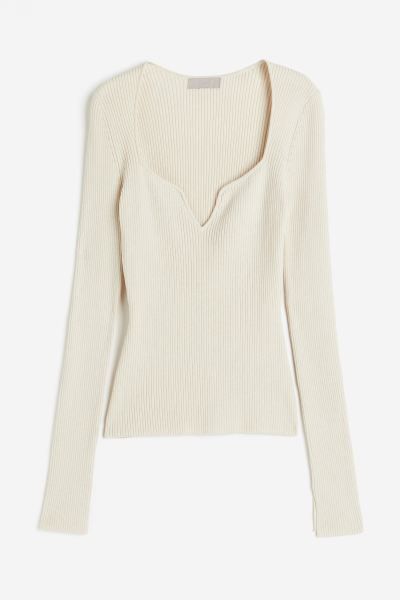 Rib-knit sweetheart-neck top - Light beige - Ladies | H&M GB | H&M (UK, MY, IN, SG, PH, TW, HK, KR)