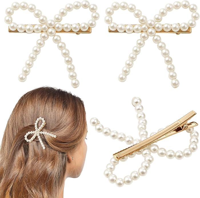 4 Pcs Pearl Bow Hair Clips, Elegant Bowknot Clips with Pearls Exquisite Pearl Hair Accessories fo... | Amazon (US)