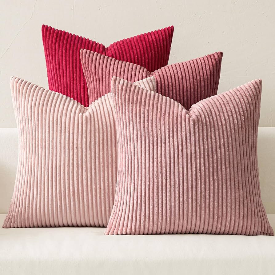 MIULEE Pack of 4 Dusty Pink Corduroy Decorative Throw Pillow Covers 18x18 Inch Soft Boho Striped ... | Amazon (US)