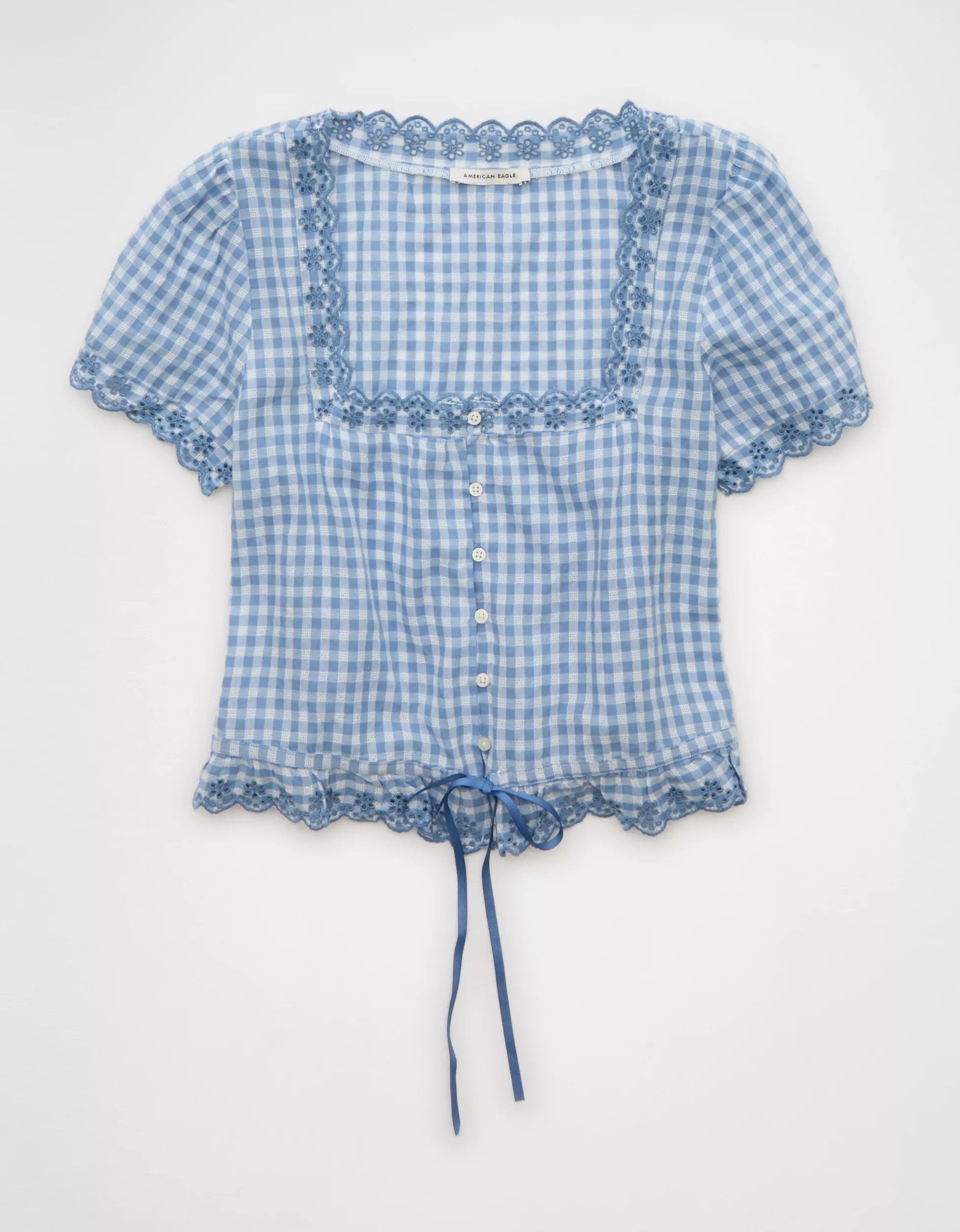 AE Short-Sleeve Button-Up Blouse | American Eagle Outfitters (US & CA)