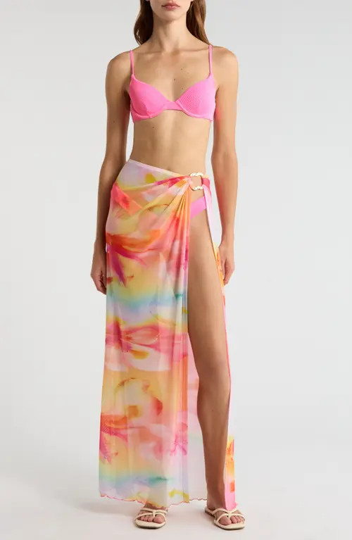 Kulani Kinis Sheer Mesh Cover-Up Maxi Skirt in Frangipani Swirl at Nordstrom, Size Large | Nordstrom