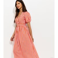 Women's Pink Striped V-Neck Midi Dress New Look | New Look (UK)