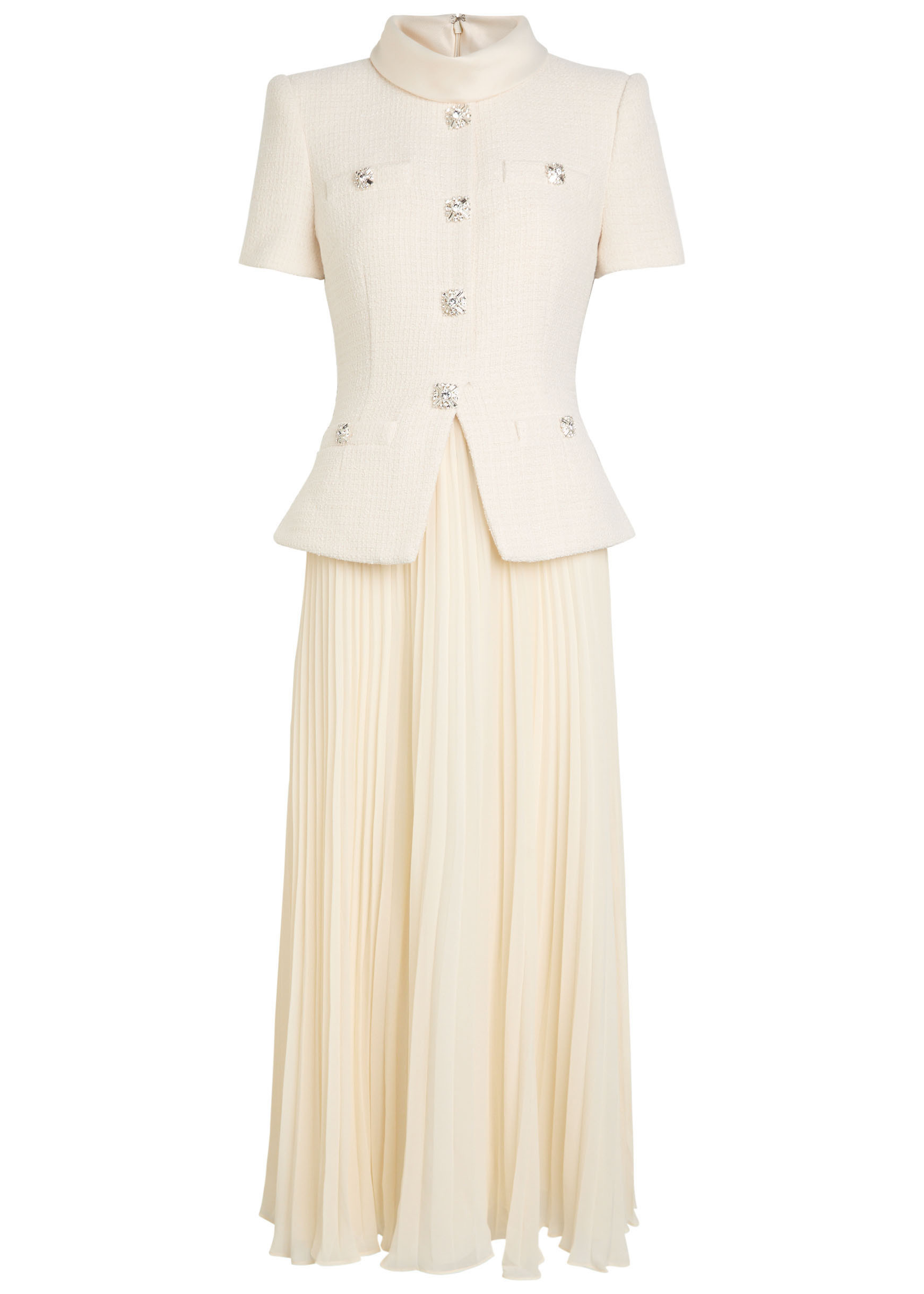 Tailored bouclé and chiffon midi dress | Harvey Nichols