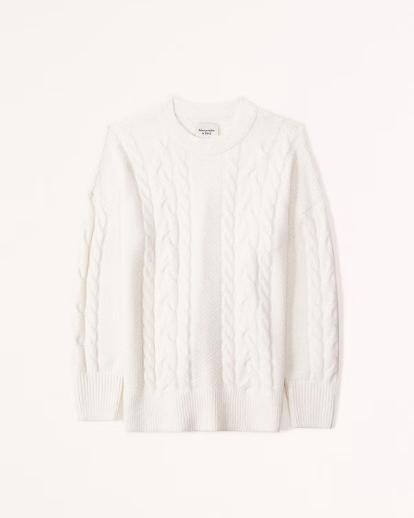 Women's Oversized Fluffy Cable Crew Sweater | Women's | Abercrombie.com | Abercrombie & Fitch (US)