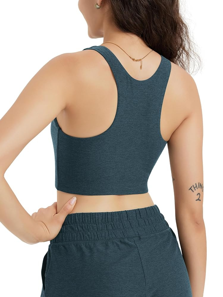 ODODOS Racerback Tank Bra for Women High Neck Non Padded Medium Support Sports Bra Workout Yoga C... | Amazon (US)