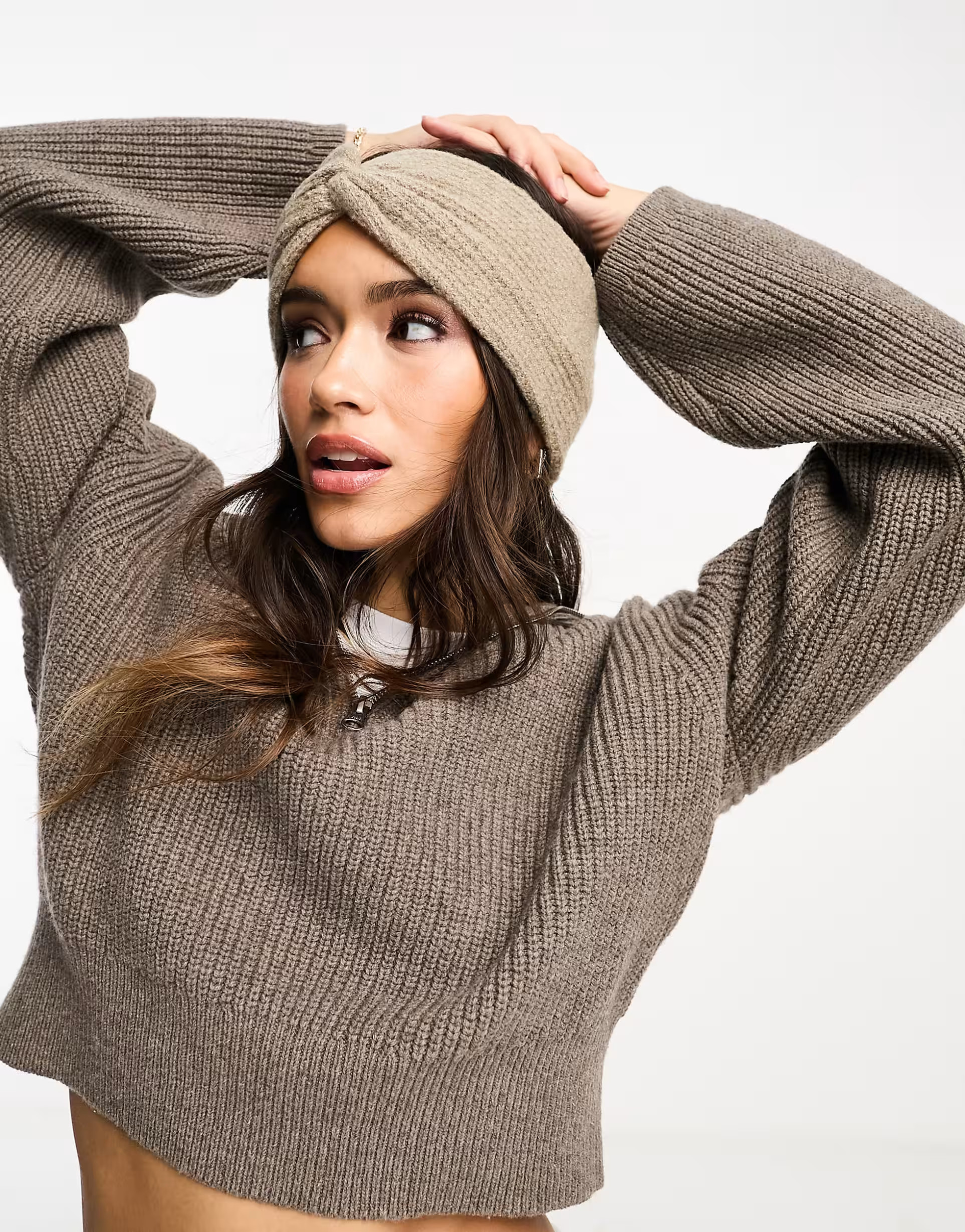 ASOS DESIGN textured knit headband in mink | ASOS (Global)