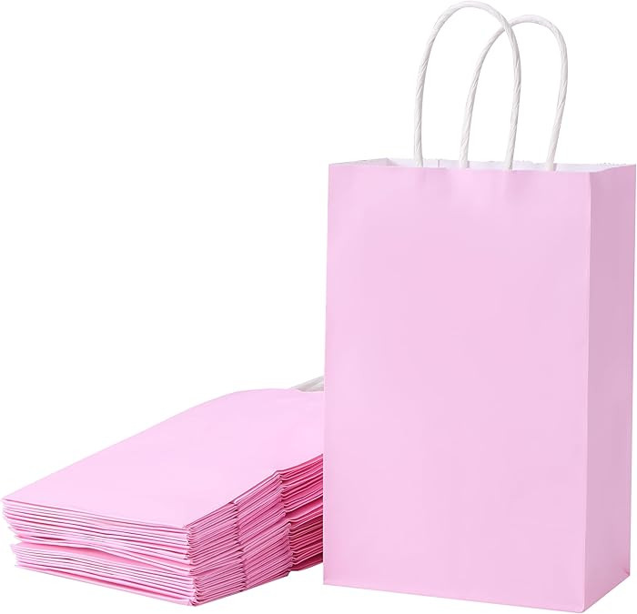SUNCOLOR 24-Pack Pink Gift Bags with Handles – 8" Goodie Bags for Party Favor Bags, Baby Shower... | Amazon (US)