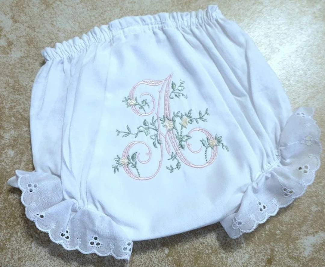 Monogrammed Bloomers White Eyelet Diaper Cover Heirloom Design Baby Girls Personalized Diaper Cov... | Etsy (US)