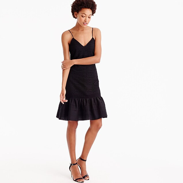 Ruffle-hem spaghetti-strap dress in eyelet | J.Crew US