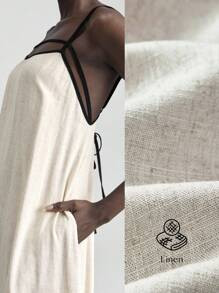 Ontre Women's Four-Season Linen Exclusive Dress, Casual Commuting Backless Suspender Long Dress, ... | SHEIN