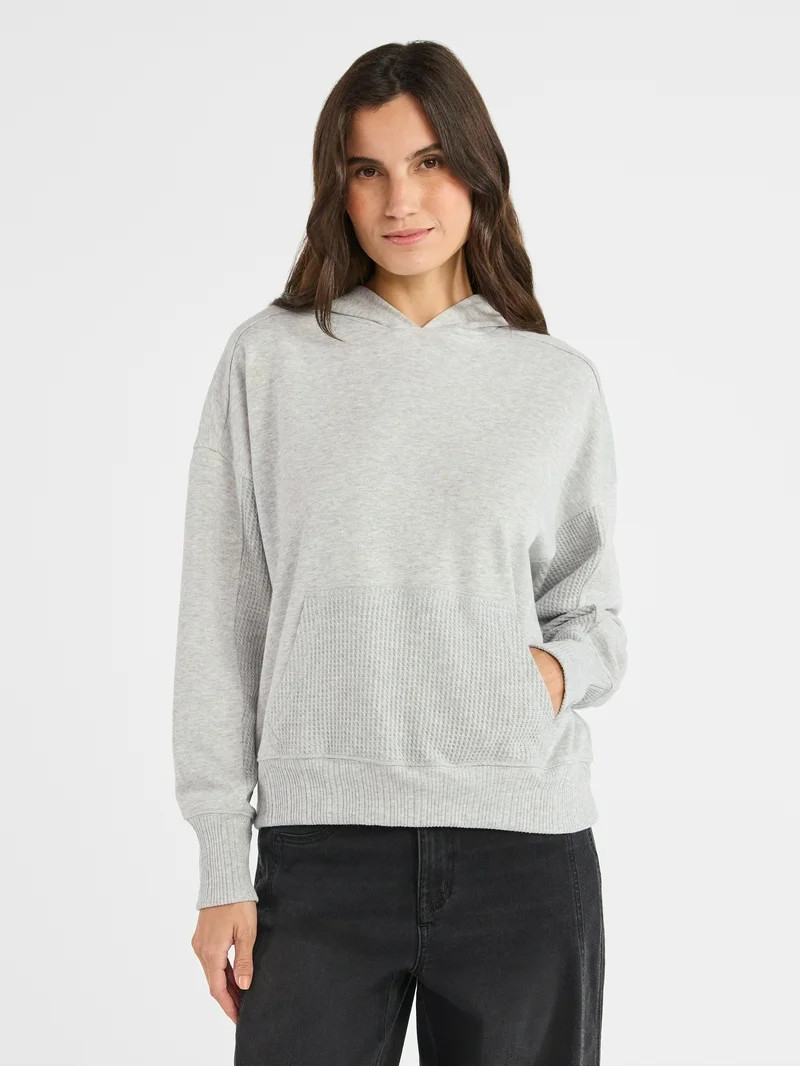 Time and Tru Waffle Pocket Mixed Media Hoodie, Size XS-XXXL | Walmart (US)