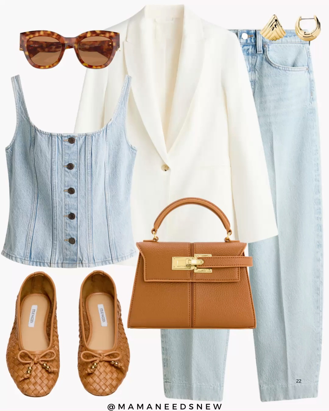 A spring outfit with denim matching vest and jeans set, blazer, woven flats, top handle bag 🩵🤎

#LTKSeasonal #LTKSpringSale #LTKSaleAlert