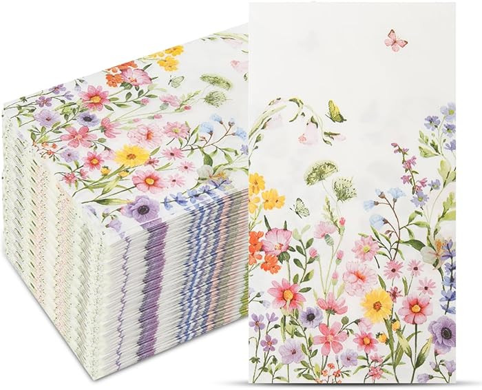 100Pcs Disposable Floral Paper Napkins Decorative Bathroom Napkins Guest Disposable Wild Flower H... | Amazon (US)
