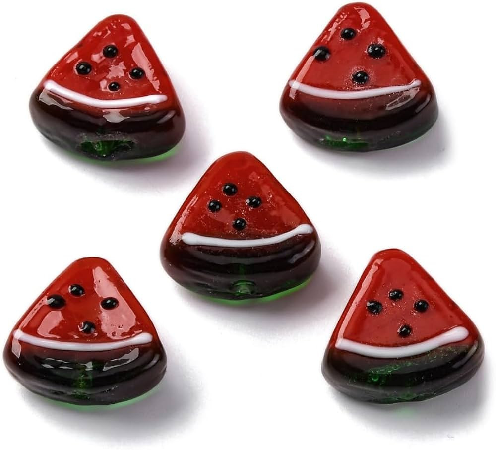 Ornazy 10Pcs Cute Triangle Watermelon Slice Beads Lampwork Glass Summer Fruit Spacer Beads for Je... | Amazon (US)