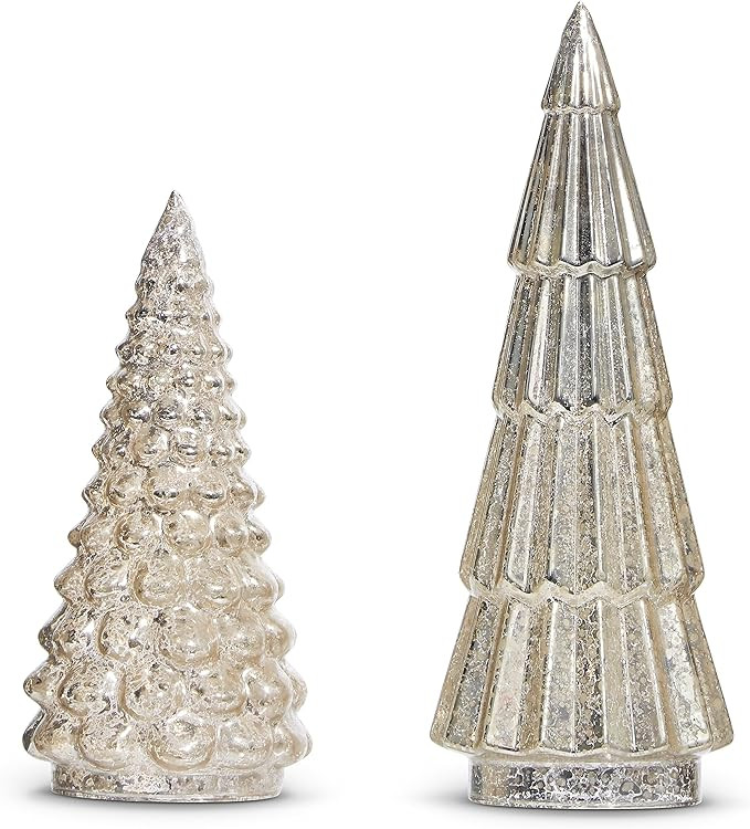 One Holiday Way Set of 2 Elegant Vintage Silver Mercury Glass Christmas Tree Figurine (9-Inch, 7-... | Amazon (US)