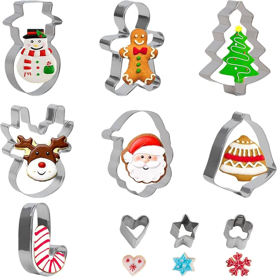 SULOLI Christmas Cookie Cutter Set,10Pack Christmas Biscuit Cutters Christmas Tree Reindeer Snowm... | Amazon (UK)