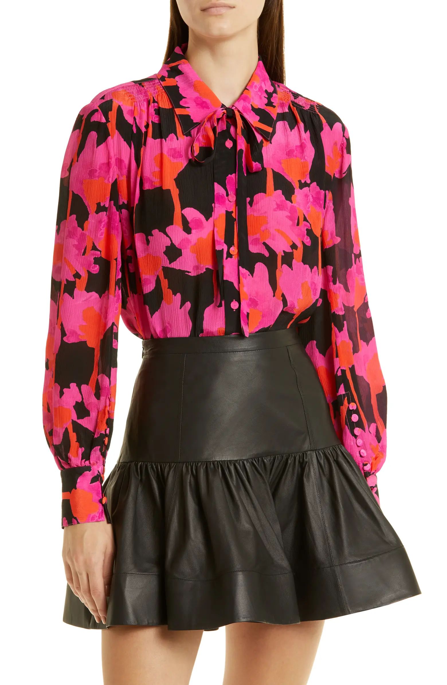 JASON WU Floral Tie Neck Chiffon Blouse | Nordstrom | Nordstrom