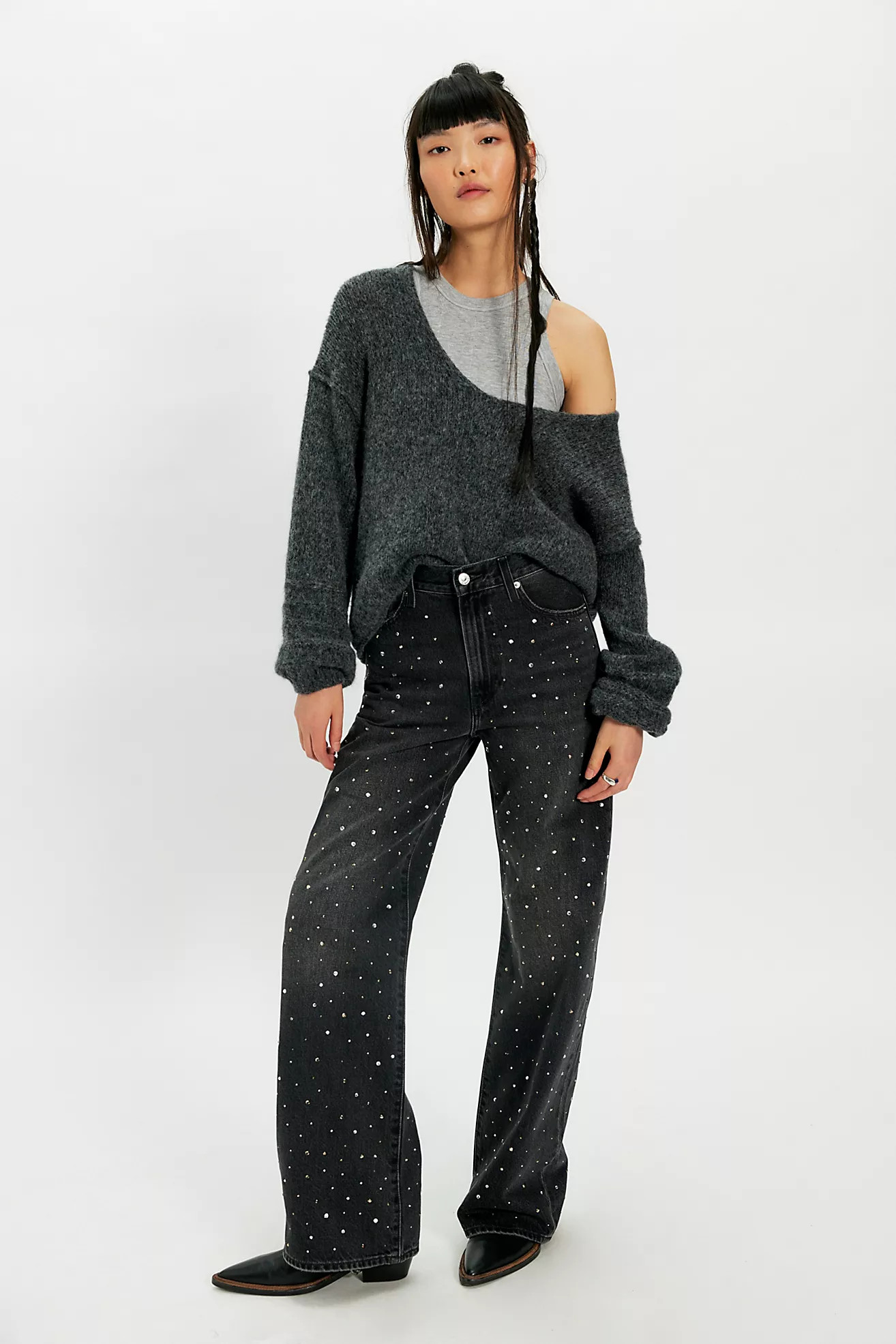 Levi's Ribcage Wide-Leg Embellished Jeans | Free People (Global - UK&FR Excluded)