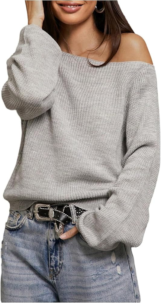 Verdusa Women's Off The Shoulder Sweaters Ribbed Knit Pullover Tops Fall Clothes | Amazon (US)