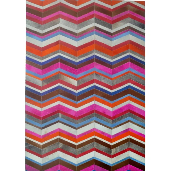Cowhide Leather Chevron Area Rug in Pink/Orange/Brown | Wayfair North America