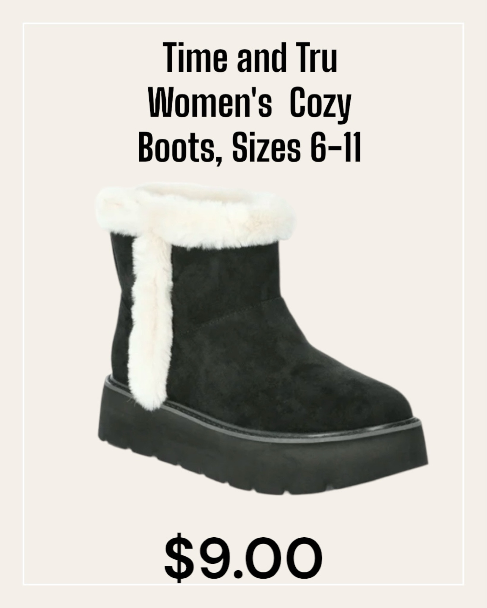 Time and Tru Women's Platform Mini Cozy Boots, Sizes 6-11

#boots
#bootsale

#LTKshoecrush #LTKsalealert