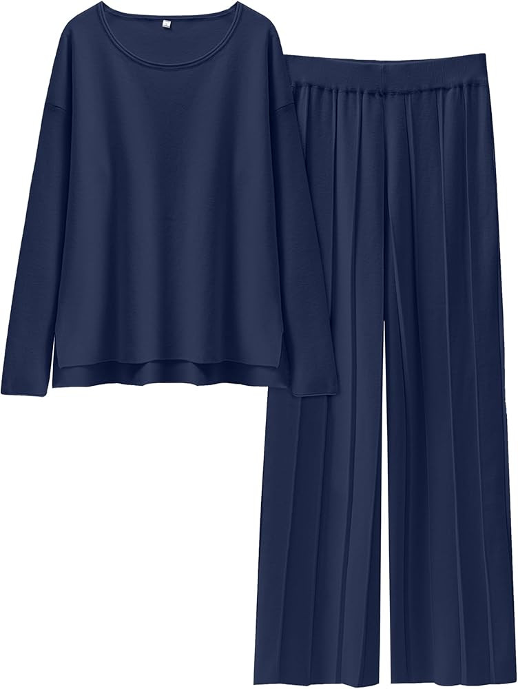 ANRABESS Womens 2 Piece Outfits Sweater Sets Knit Crewneck Tops Wide Leg Pants 2024 Fall Casual M... | Amazon (US)